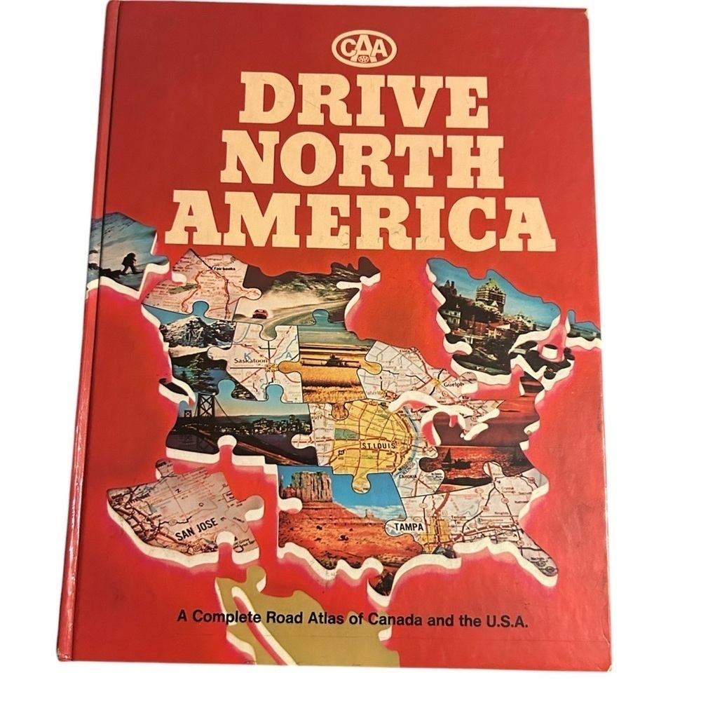 Vintage Drive North America map book 80’s red